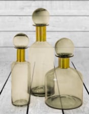 Tall Smoke Grey Glass Apothecary Bottle with Brass Neck