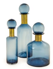 Tall Blue Glass Apothecary Bottle with Brass Neck