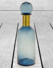 Tall Blue Glass Apothecary Bottle with Brass Neck