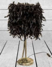 Antique Silver Large Bird Leg Table Lamp with Black Feather Shade