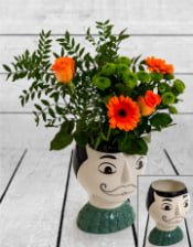 Ceramic Doodle Man's Face Vase - Moustache