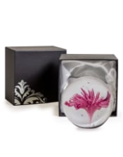 Large Purple & White Flower Glass Ball Paperweight with Gift Box