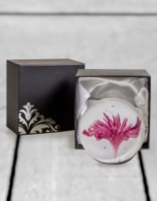 Large Purple & White Flower Glass Ball Paperweight with Gift Box