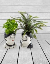 Black and White Set of 2 Large Man and Woman Ceramic Pots