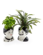 Black and White Set of 2 Large Man and Woman Ceramic Pots