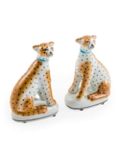 Pair of Ceramic Sitting Leopard Figures