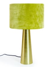 Brass Column Table Lamp with Olive Green Velvet Shade