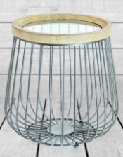 Set of 2 Iron, Wood and Glass Round Side Tables