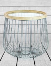 Set of 2 Iron, Wood and Glass Round Side Tables