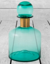 Large Teal Glass Apothecary Bottle with Brass Neck