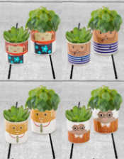 Set of 8 (4 Small, 4 Large) Ceramic People Pots