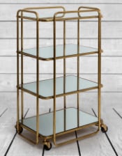 Antique Gold/Bronze Leaf Metal Bar Trolley with Mirror Shelves