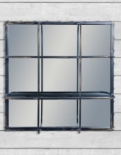 Antiqued Black Industrial Wall Mirror with Shelves