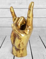 Large Antique Gold "Rock On!" Hand Ornament/Vase