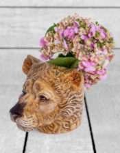 Hand Painted Ceramic Lioness Head Storage Jar/Vase