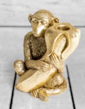 Antique Gold Monkey with Banana Candle Holder