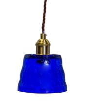 Antique Brass Pendant Light with Blue Glass Shade