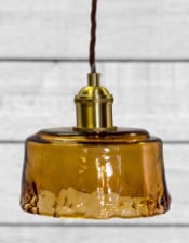 Antique Brass Pendant Light with Amber Glass Shade