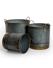 Set of 3 Galvanised with Brass Details Planters