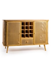 Rustic Metal Rattan and Wood Retro Sideboard Bar Unit