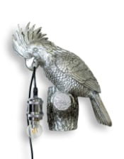 Antique Silver Cockatoo on Perch Wall Lamp