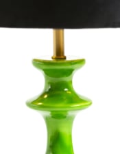 Green Gloss Wooden Table Lamp with Metallic-Lined Velvet Shade