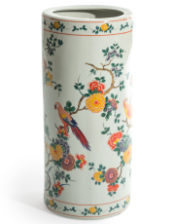 White Ceramic Floral & Tropical Bird Umbrella Stand