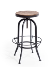 Matt Black Vintage Style Adjustable Bar Stool w/ Wood Seat