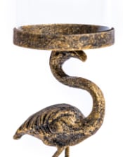 Antiqued Flamingo Candle Holder with Glass Cover