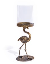 Antiqued Flamingo Candle Holder with Glass Cover