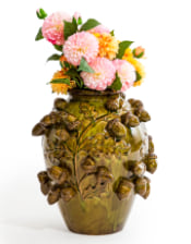 Crackle Tall Oak Green Multi Acorn Ceramic Vase
