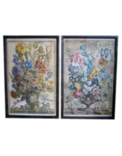Set of 2 Antiqued White Boho Floral Wall Prints