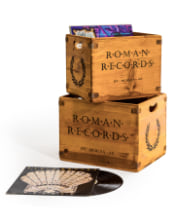 Set of 2 Antiqued Wooden "Roman Records" LP Record Storage Boxes