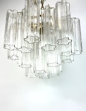 Brass with Multi Clear Waved Cylinder Glass Chandelier