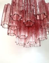 Chrome with Multi Pink Waved Cylinder Glass Chandelier