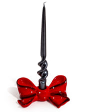 Ruby Red Spotted Ribbon Bow Ceramic Candle Holder (to be bought in qtys of 2)