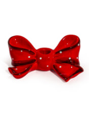 Ruby Red Spotted Ribbon Bow Ceramic Candle Holder (to be bought in qtys of 2)