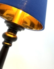 Matt Black & Brass Rechargeable Table Lamp w/ Royal Blue Shade