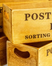 Set of 4 Antiqued "Post Office Sorting Dept" Wooden Boxes