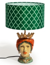 Sicilian Queen Moor Head Table Lamp w/ Green Pattern Shade