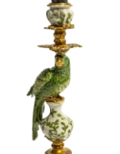 Antiqued Ornate Green/White Parrot Candle Holder