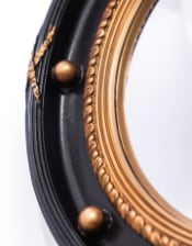 Large Black & Antique Gold Framed Porthole Convex Mirror