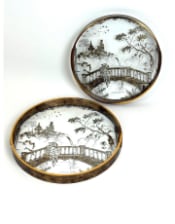 Set of 2 Dark Gold Oriental Garden Serving Trays