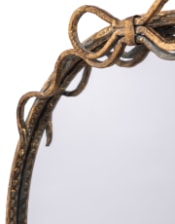 Large Round Gold Hammered Metal Wall Mirror w/ Bow