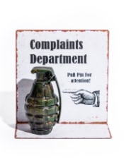 "Complaints Department" Antiqued Metal Table Sign