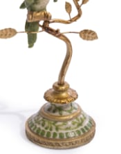 Antiqued Ornate Branch Green/Gold Parrot Pair Candle Holder