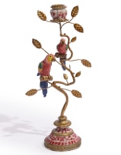 Antiqued Ornate Branch Red/Gold Parrot Pair Candle Holder