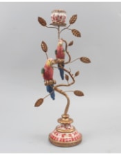 Antiqued Ornate Branch Red/Gold Parrot Pair Candle Holder