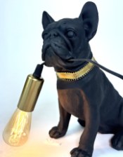 Matt Black & Gold Pug Table Lamp