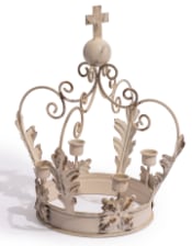 Antique White Metal Crown Candle Holder
